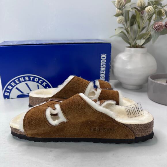 Birkenstock Arizona Suede Shearling Lined Slide Mink Women 7/Men 5/EU38 Narrow - Picture 7 of 10
